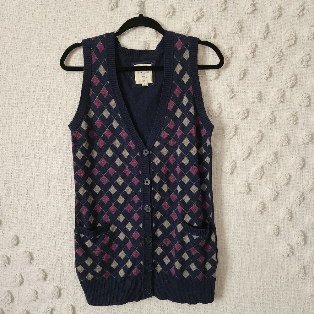 Heritage 1981 Navy Blue & Purple Argyle Sweater Vest